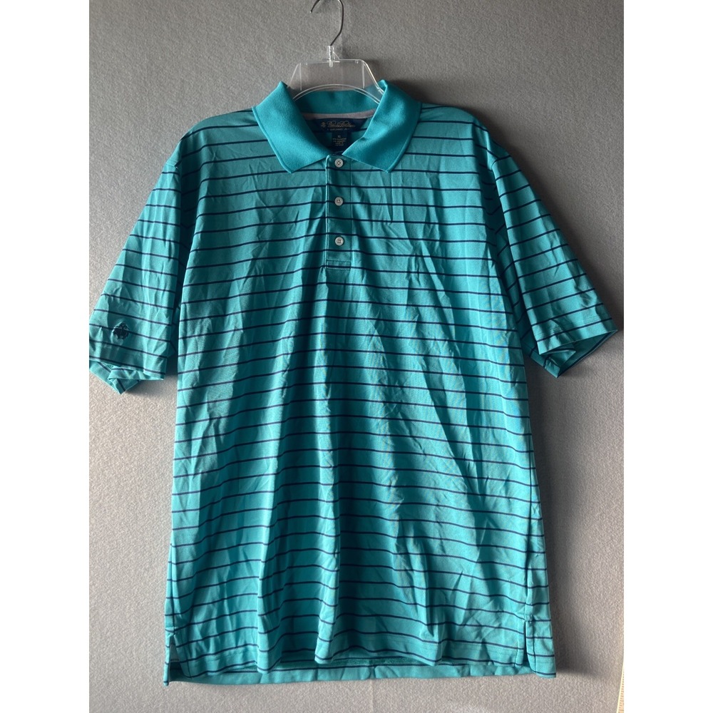 Brooks Brothers Men's Shirt XL Green Knit Polo Golf Stripe 1818 Collared #2193